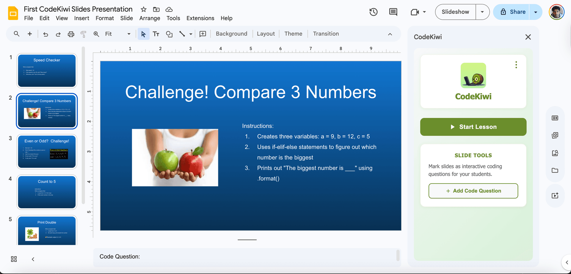 CodeKiwi Google Slides integration
